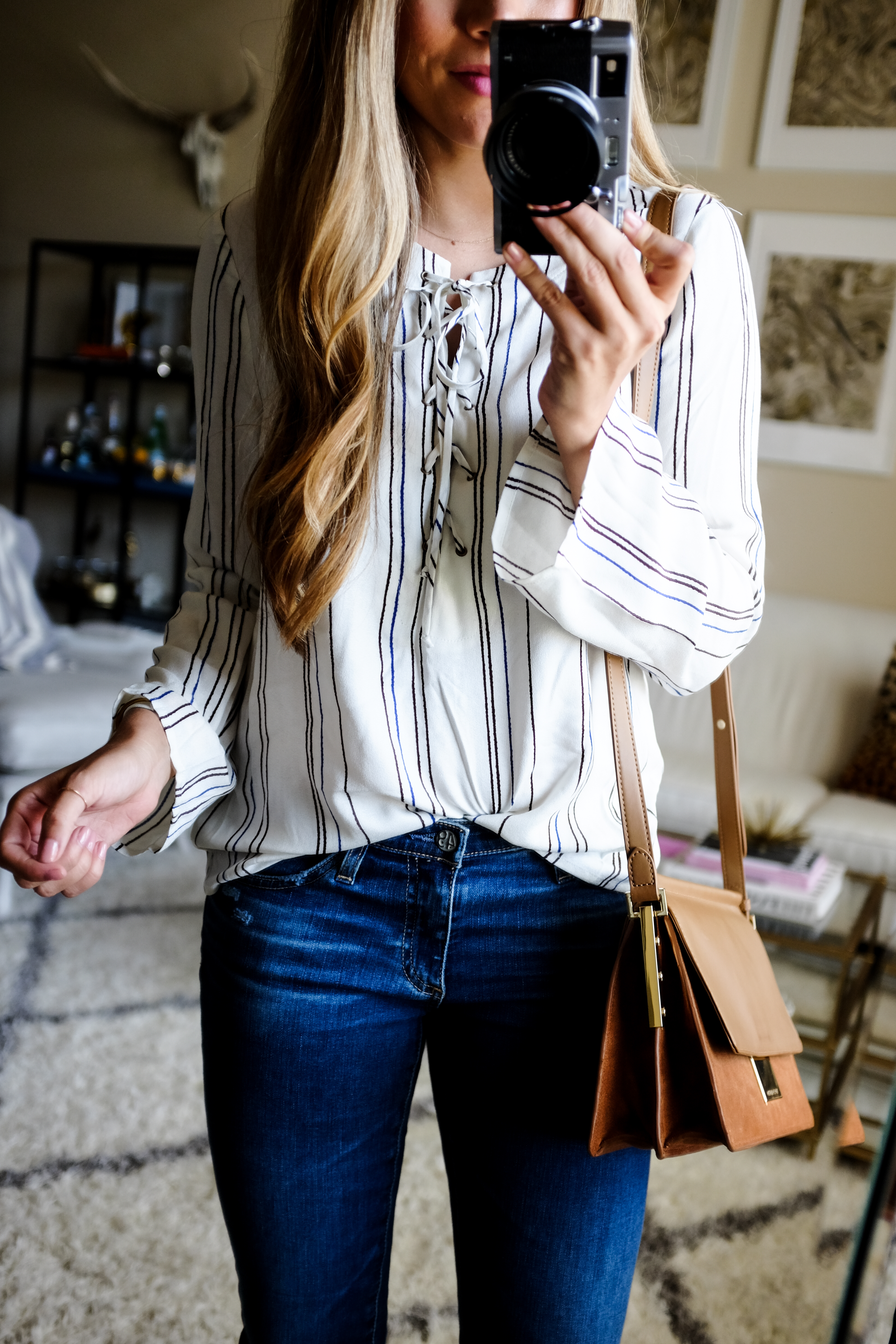 Striped Bell Sleeve Top with Jeans 