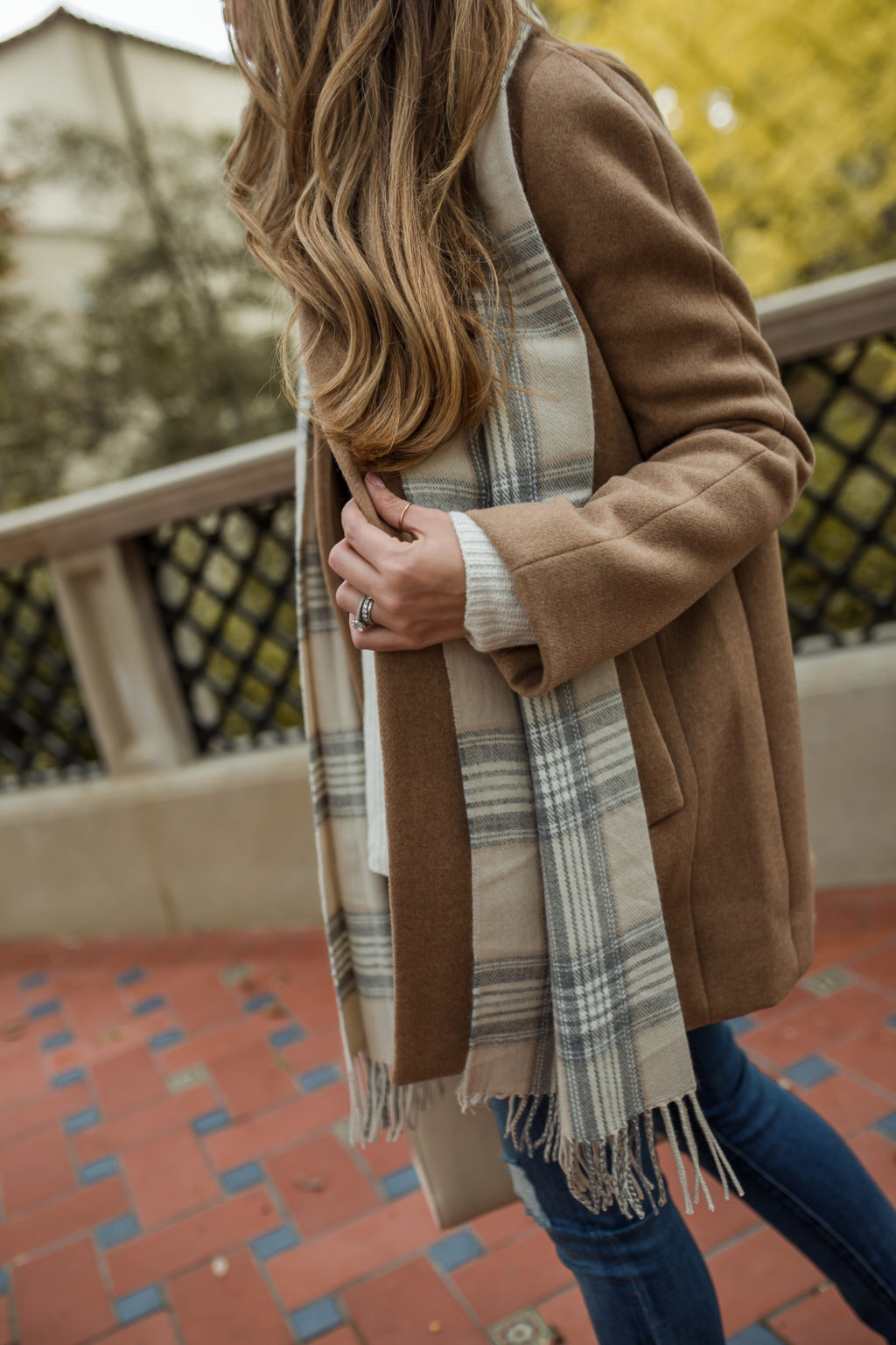 Neutral plaid scarf under $200