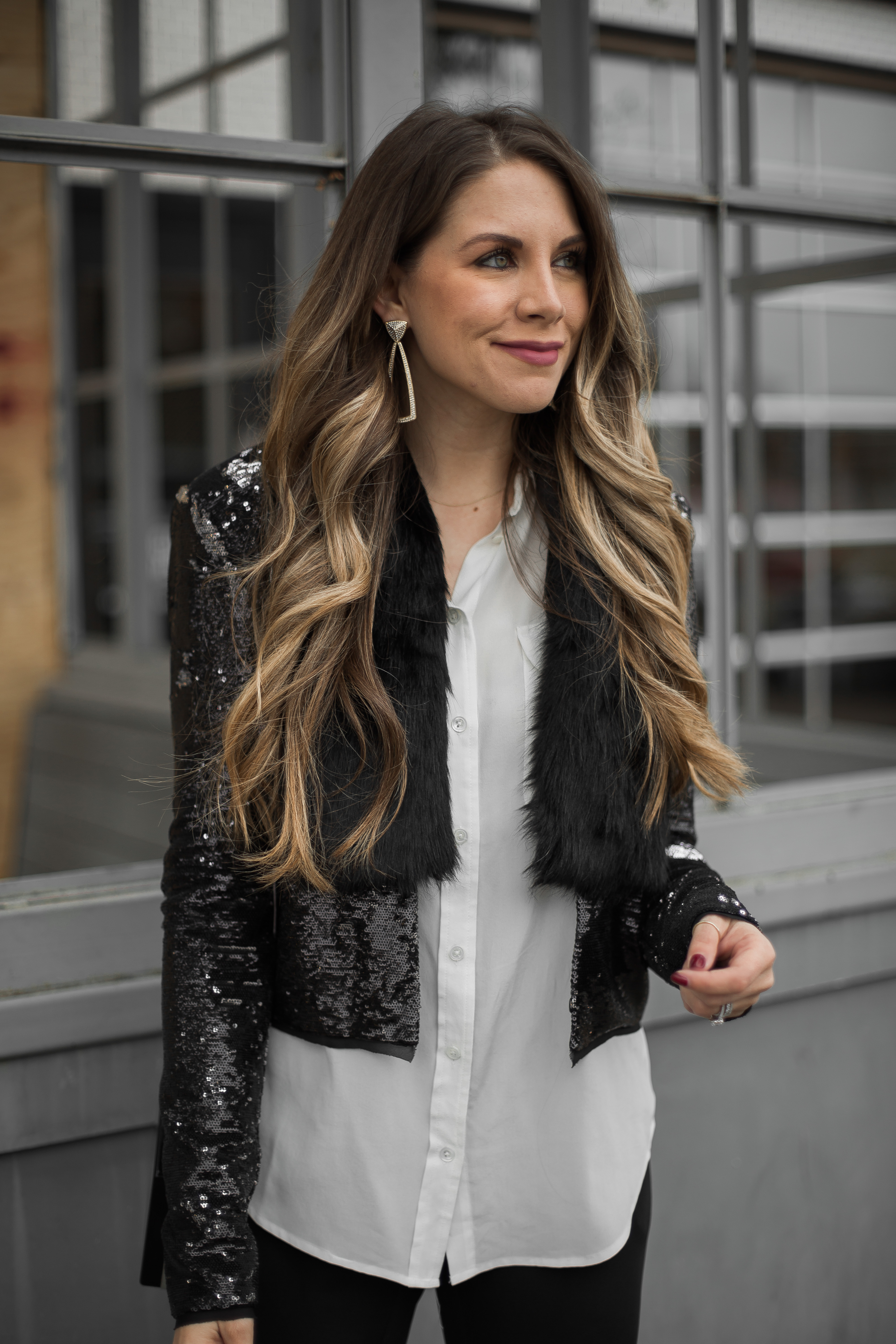 Sequin Jacket and Faux Fur Scarf