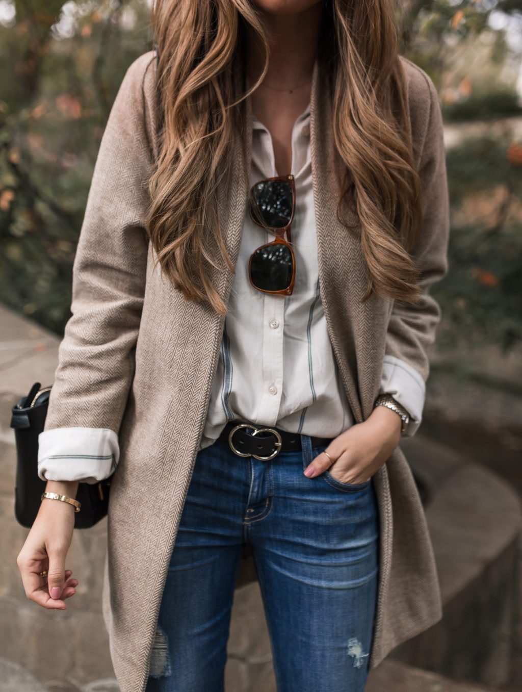 Herringbone Blazer and Distressed Denim