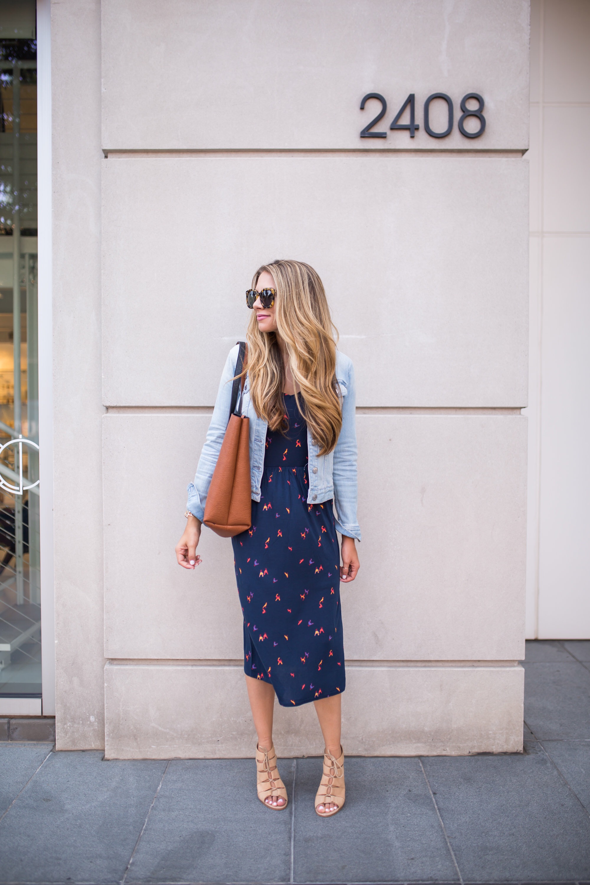 Navy Sundress with Denim Jacket 