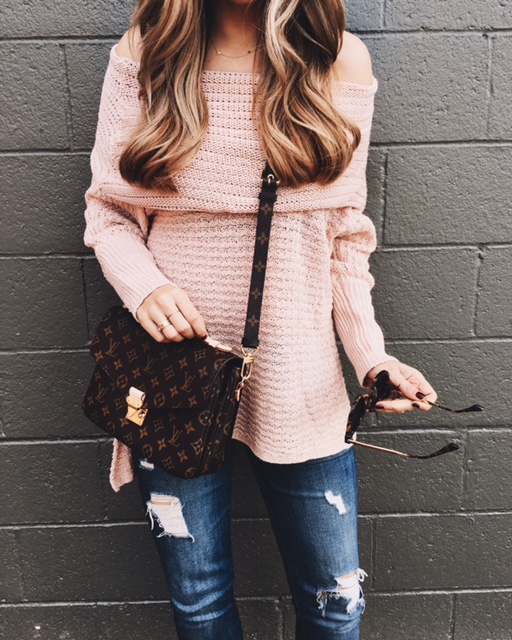 Pink Off The Shoulder Sweater 