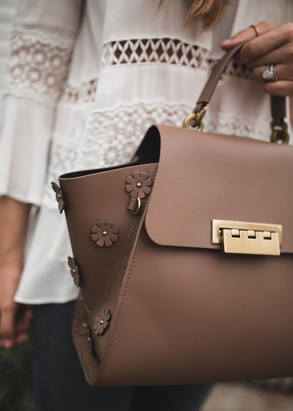 Zac Posen Eartha Leather Satchel with Flowers