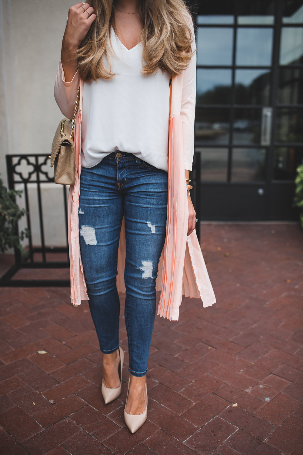 Distressed Skinny Jeans and Long Cardigan 