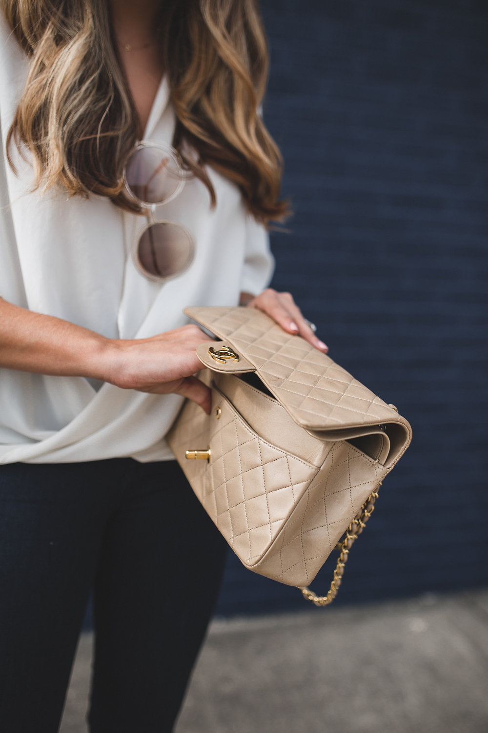 beige quilted flap handbag 