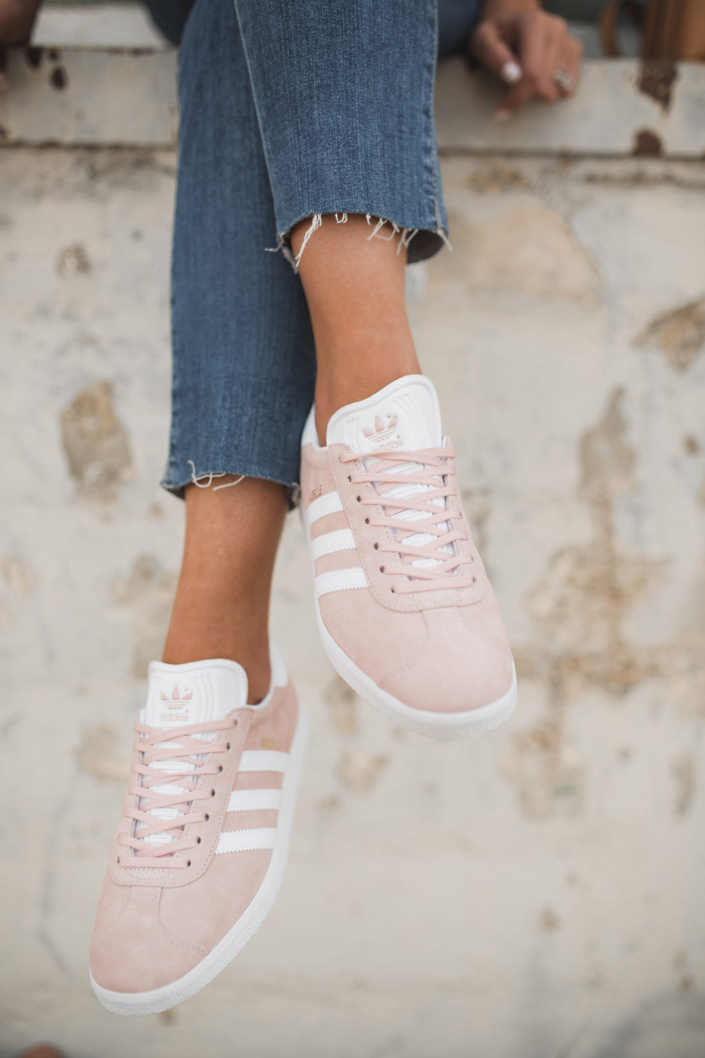 blush pink sneakers outfit