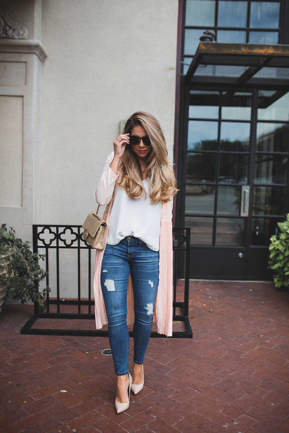 Pink long cardigan outfit 