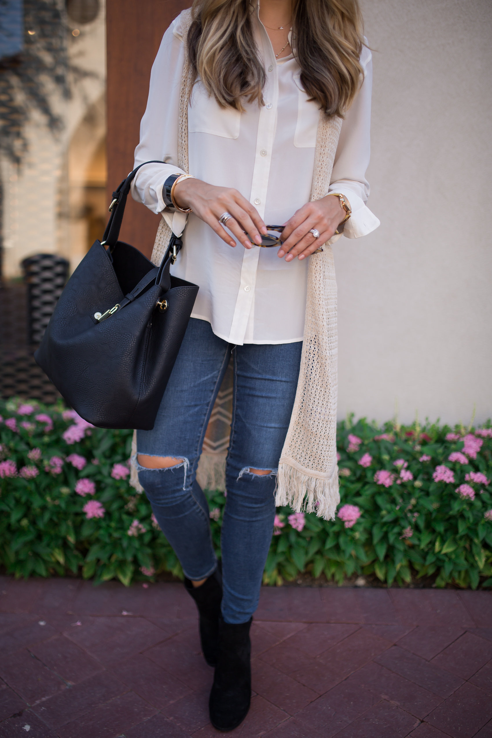 Cream Fringe Vest 