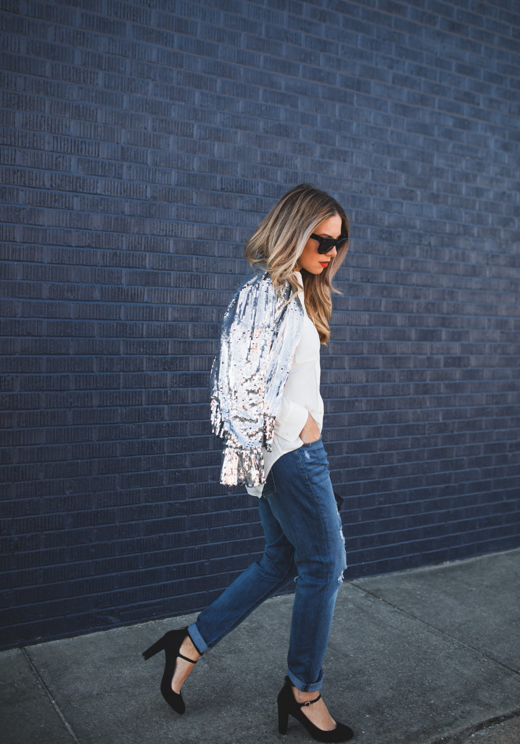 Sequin jacket and boyfriend jacket 