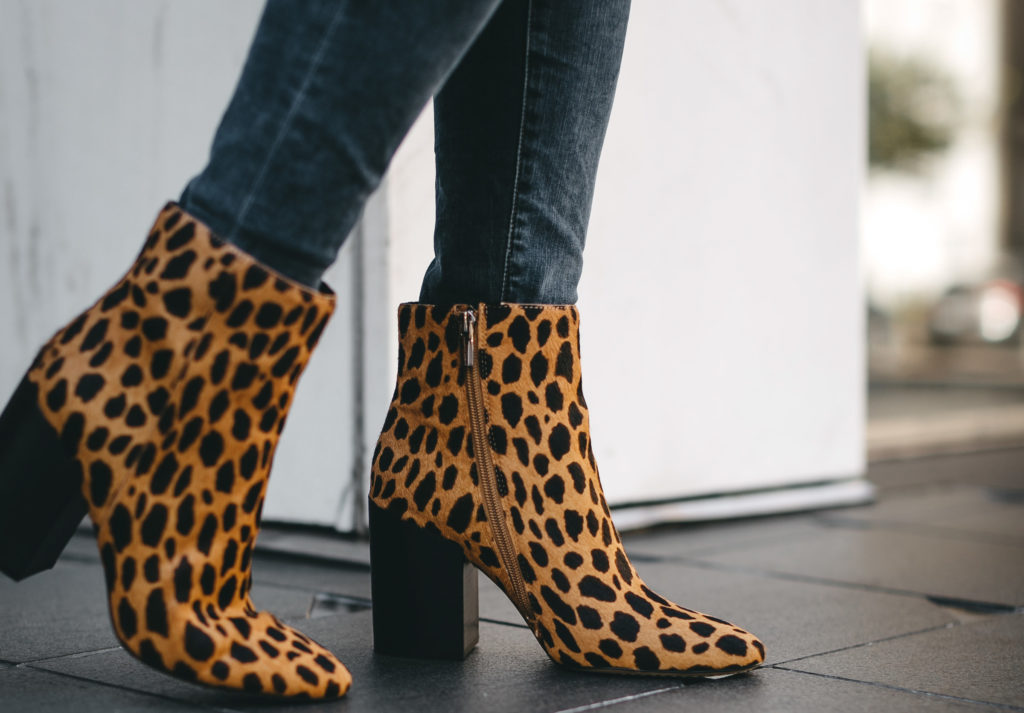 leopard booties with block heel