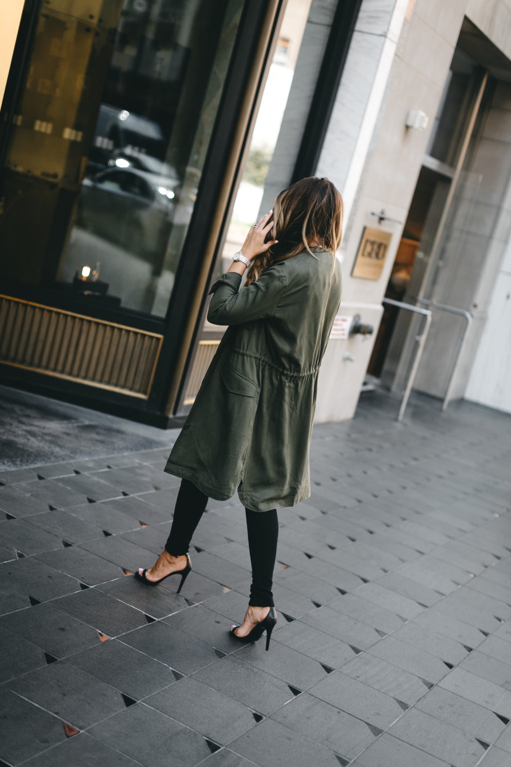 fall style with an army green trench coat