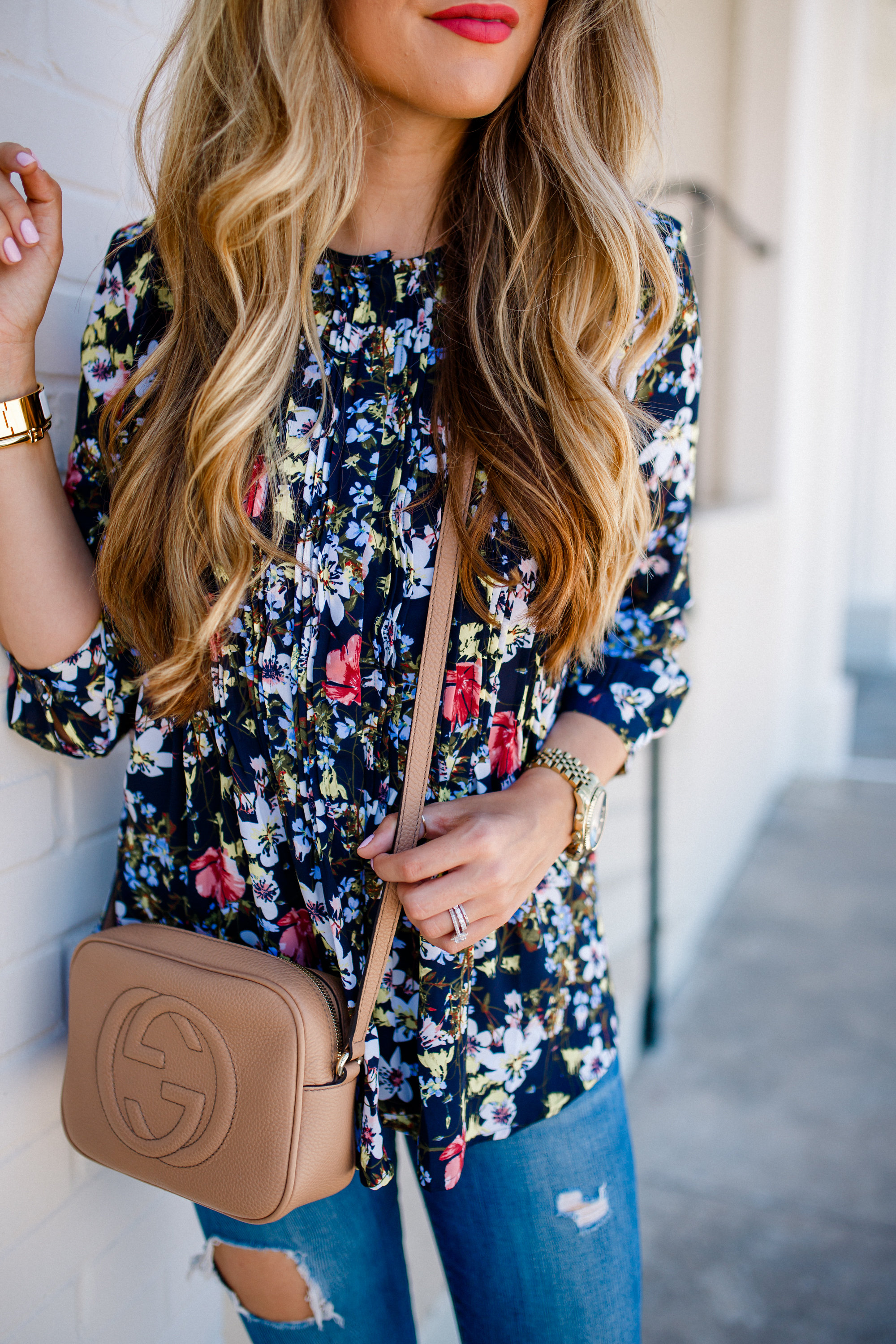 Floral Blouse with Gucci Soho Disco Crossbody 