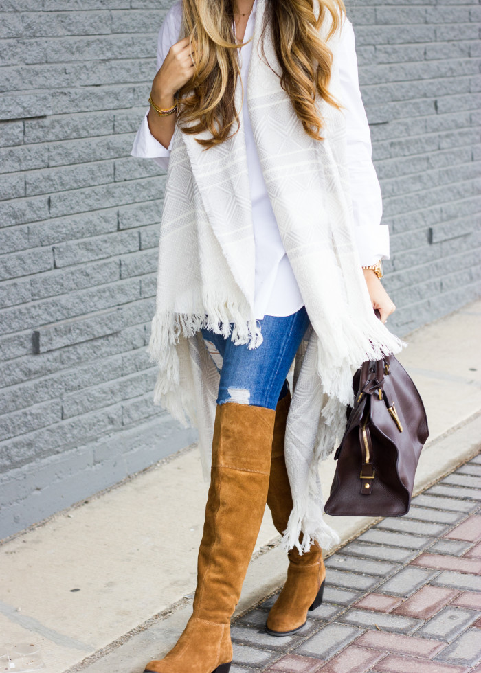 sweater vest and over the knee boots