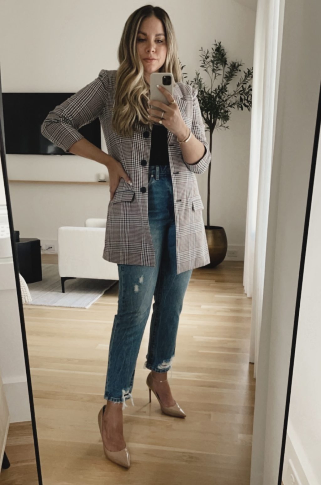 BB Dakota Prep Cool Plaid Longline Blazer