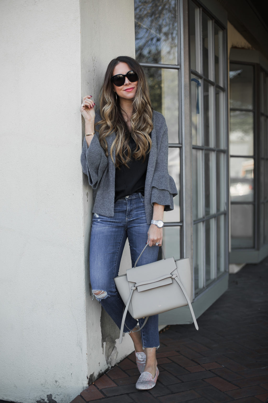 Ruffle cardigan outfit