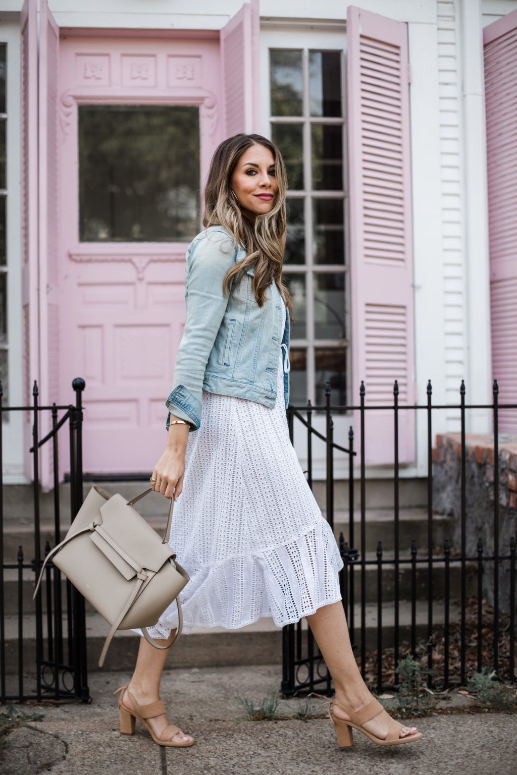 My Favorite Spring Combo: A White Eyelet Dress with Denim Jacket