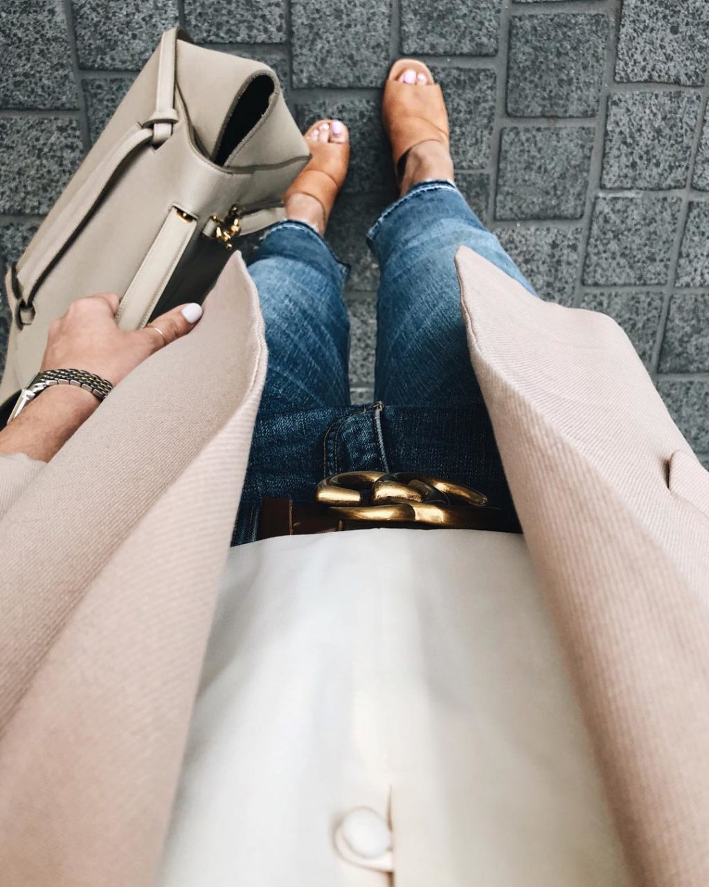 Blush Blazer and Tan Mules