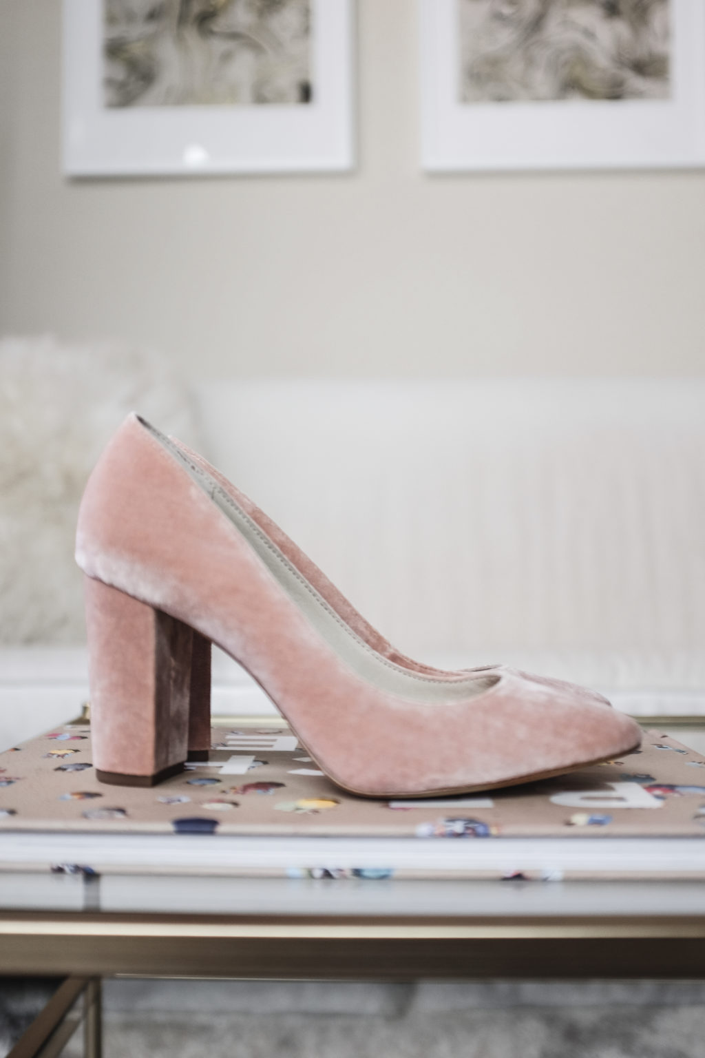 pink velvet pumps