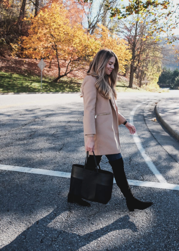 Camel Coat (fit: true to size, follow parentheses for best fit) | Marc Fisher Black OTK Boots (fit: true to size) c/o | Current Elliot High Rise Denim (I love these jeans! They run true to size and are very flattering) | J Crew Camel Turtle Neck (my sweater is the old, that is the newer version!) Similar Camel Sweater | Tory Burch Block T- Tote (the perfect travel bag. It’s sturdy and so easy to wipe clean. I’ve been very impressed with this bag) | Nixon Ragnar Watch *on sale!* | Lipstick: Blankety | Lipliner: Pillowtalk (my favorite, universal shade!) | Gold Ring Set 