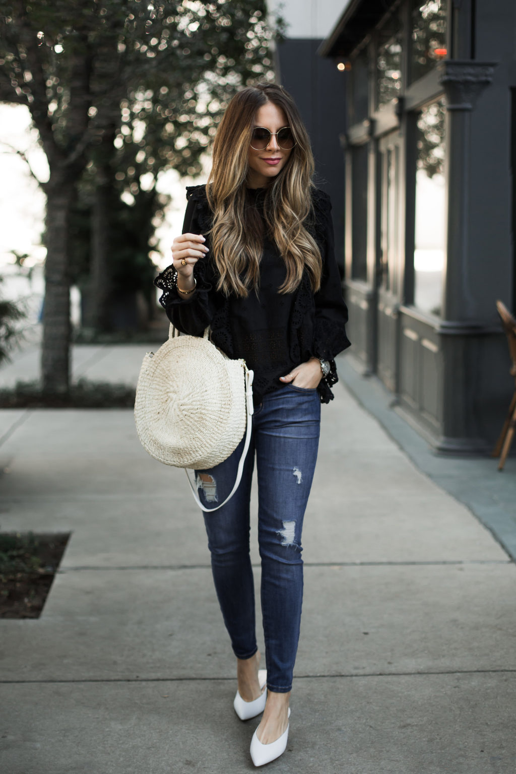 Distressed Denim and Club Monaco Mules