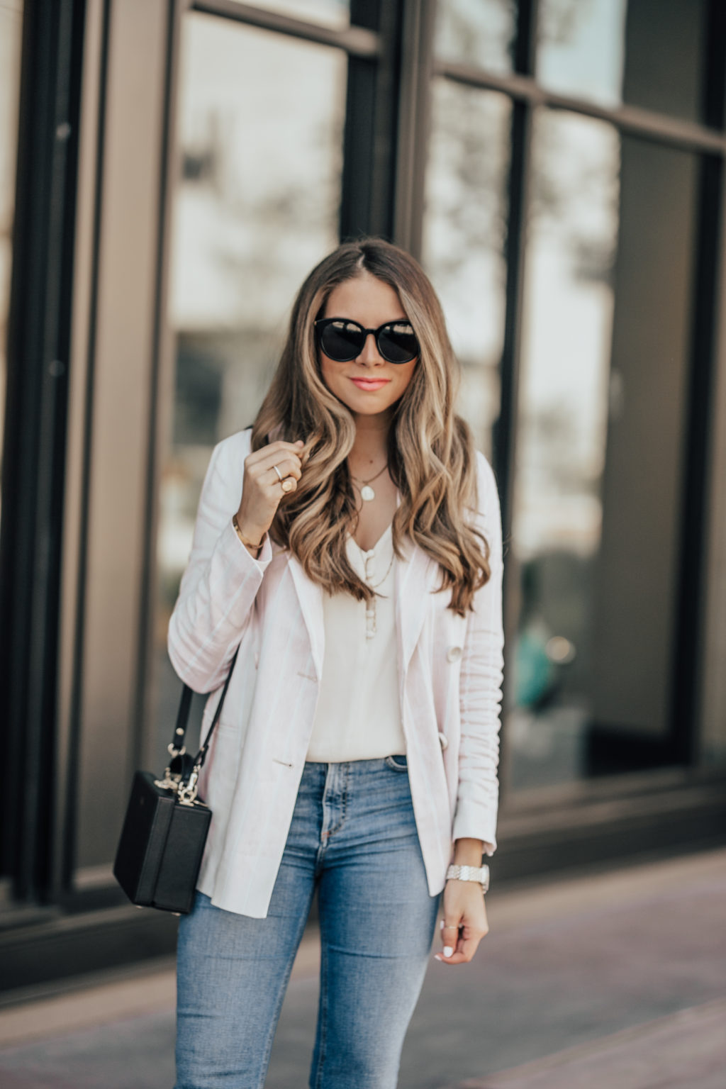 Striped Blazer and Button Strappy Cami