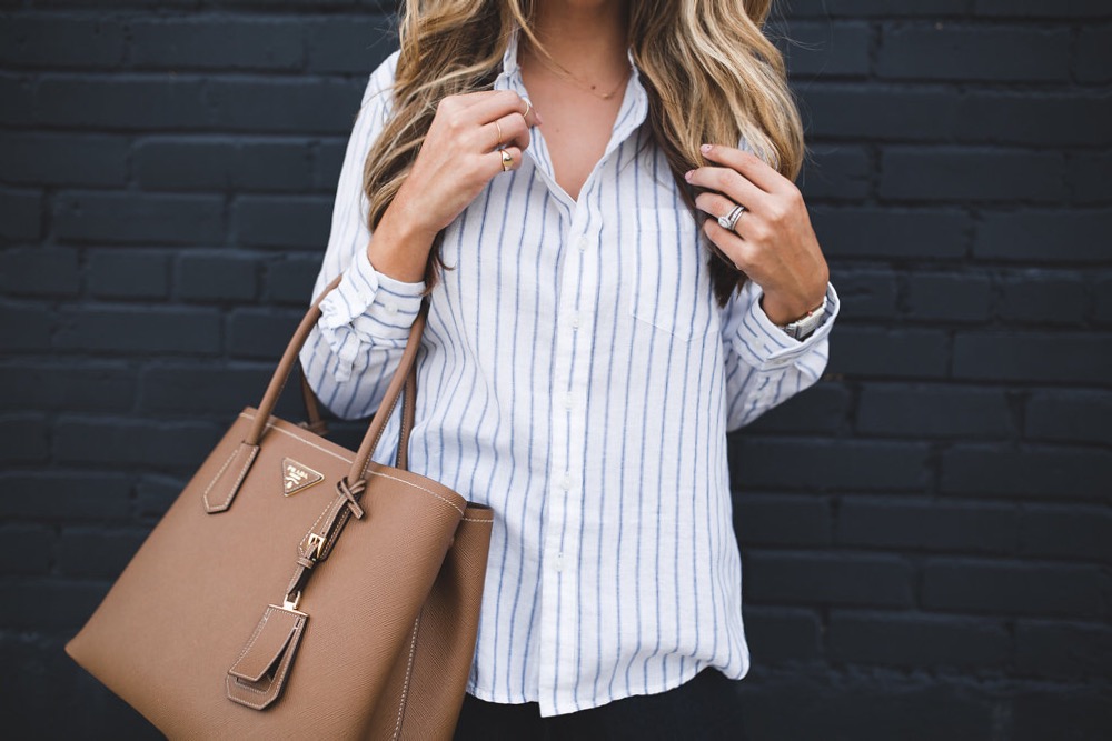 Button down shirt and minimal jewelry 