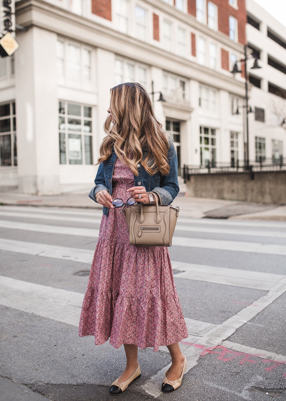 denim jacket with midi dress