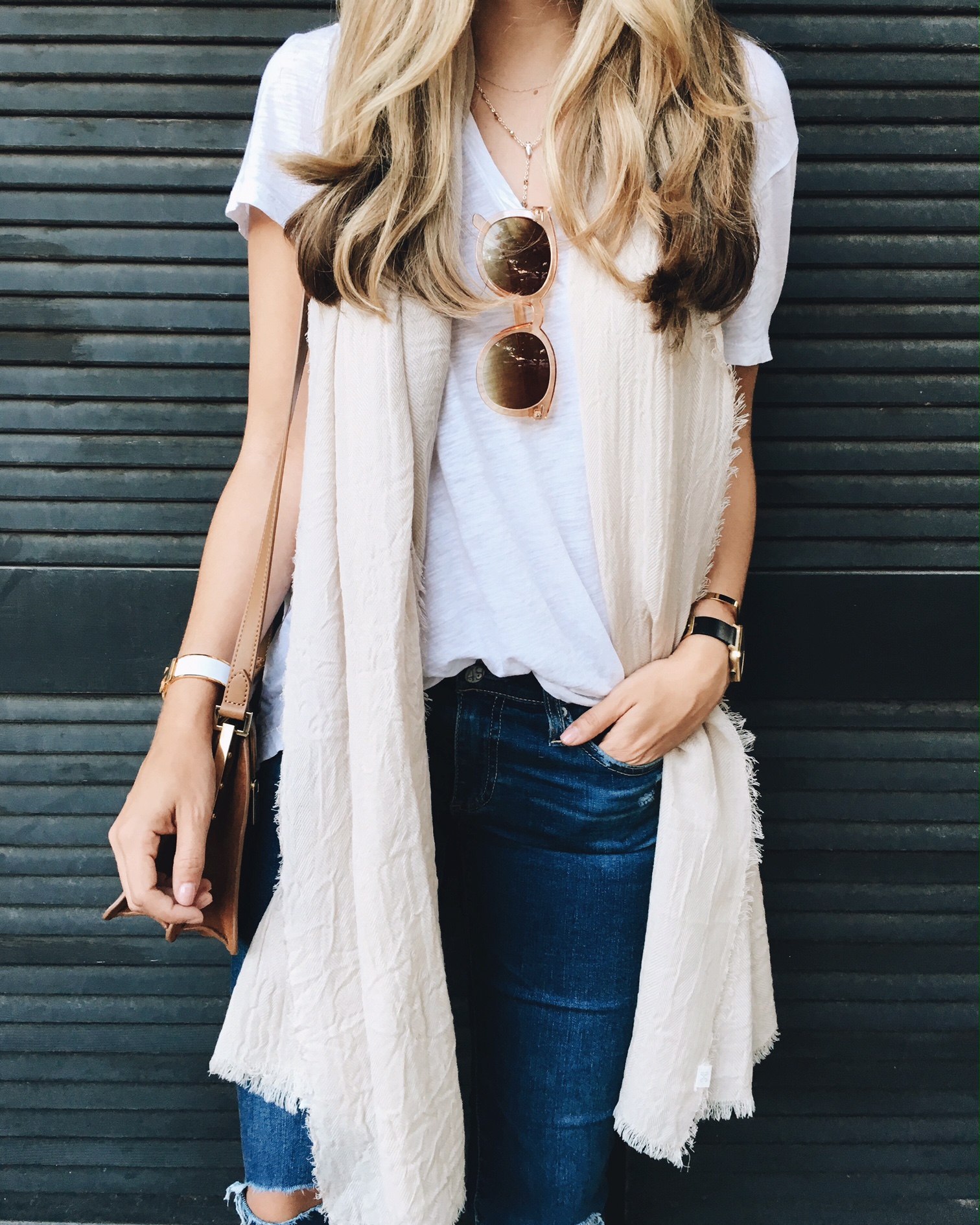 V neck and Scarf Outfit 