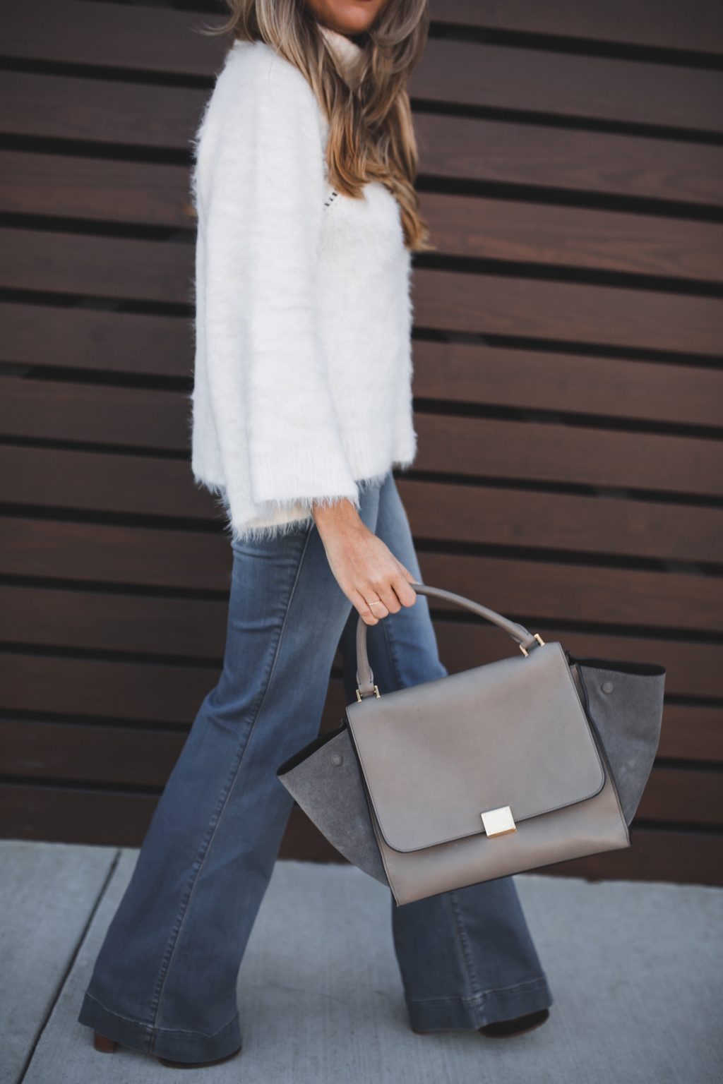 Fuzzy Sweater & Flared Jeans