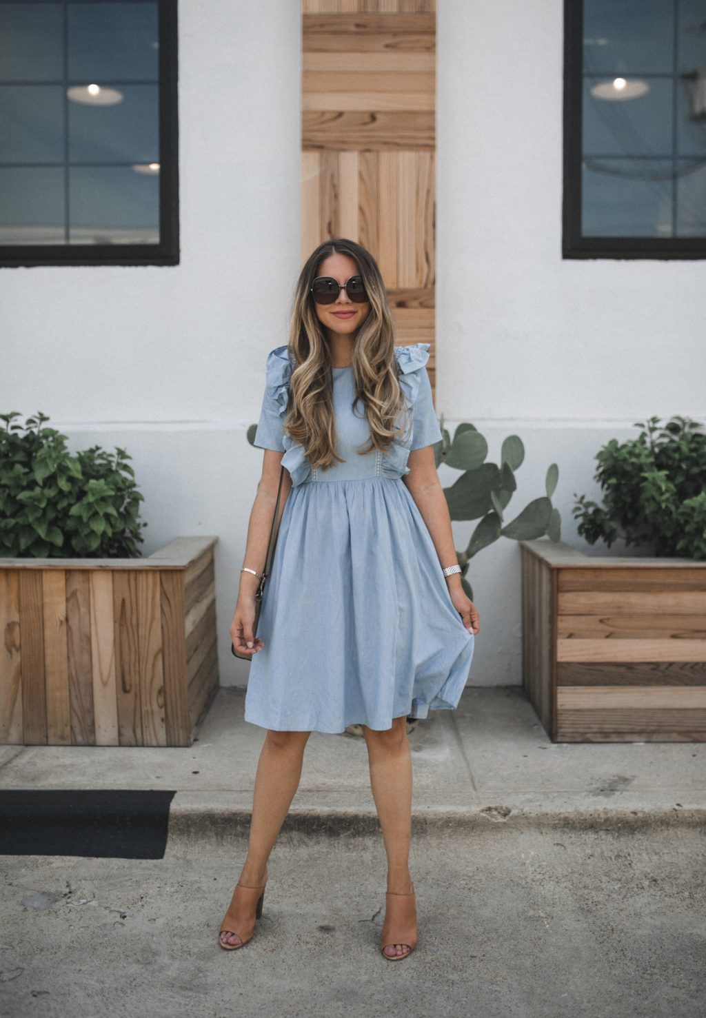 ruffled chambray dress