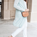 Long Cardigan and White Distressed Denim