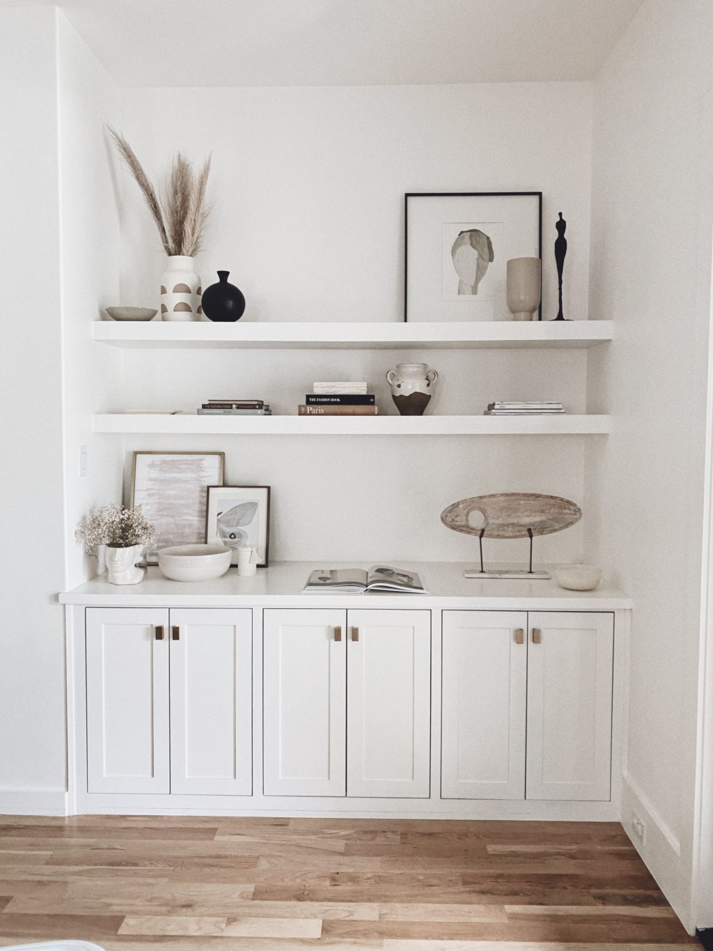 neutral bookshelves