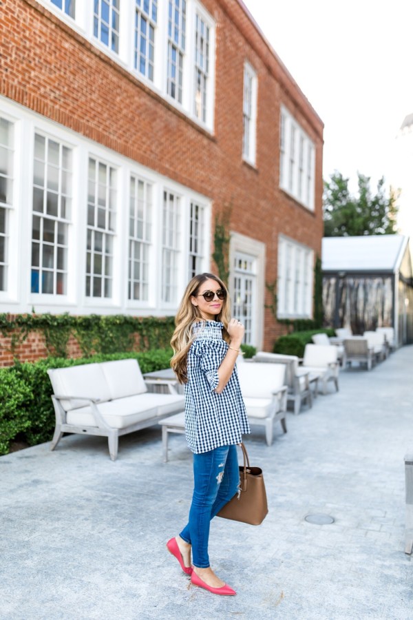 Gingham Off The Shoulder Top