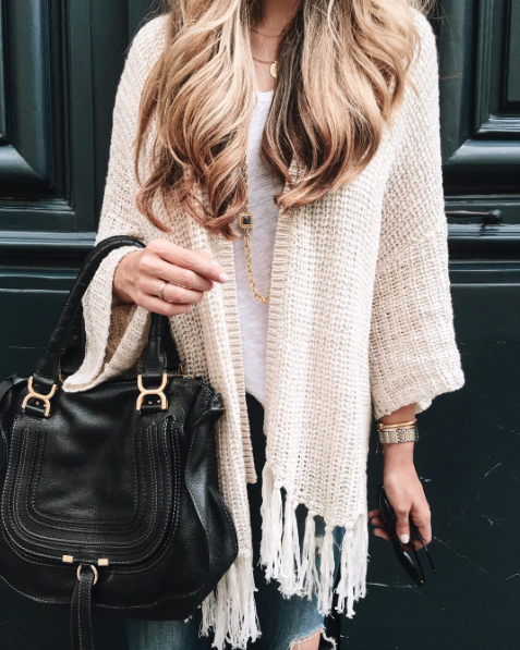 Fringe sweater and Chloe bag 