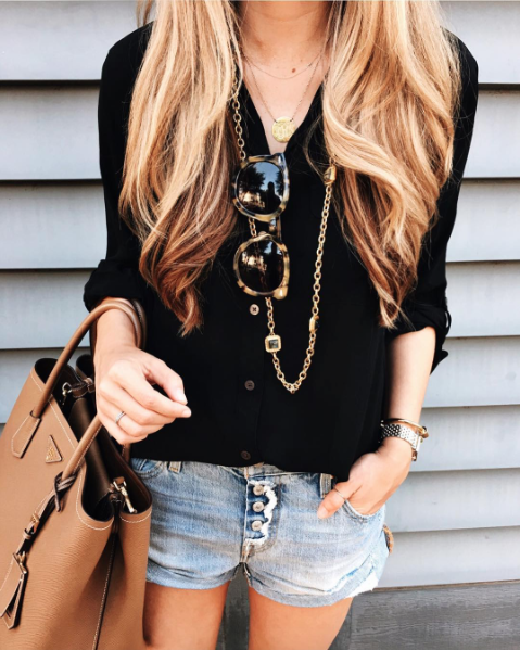 Black Utility Blouse with Boyfriend Shorts Outfit 