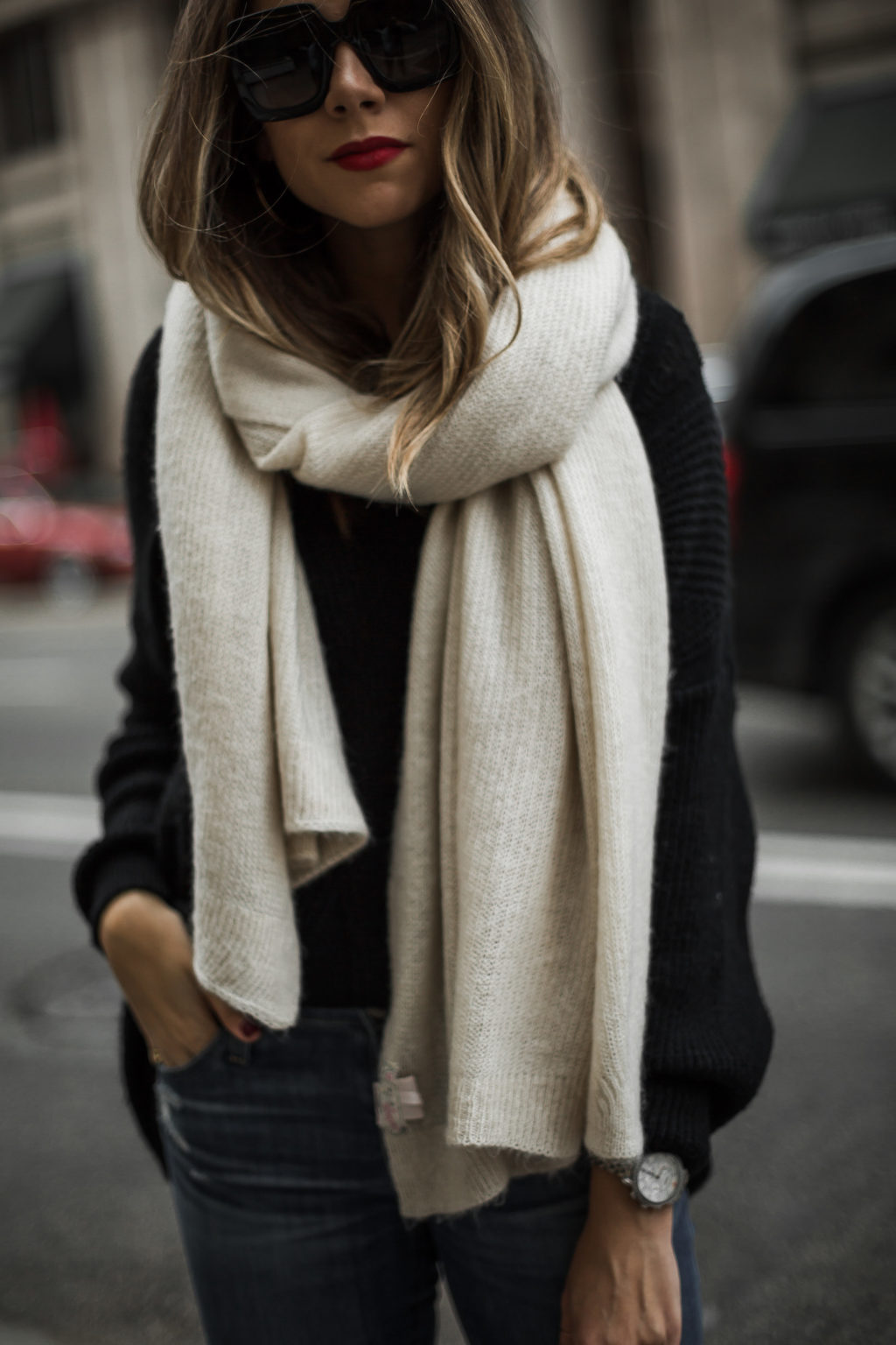 chunky scarf and oversized sweater