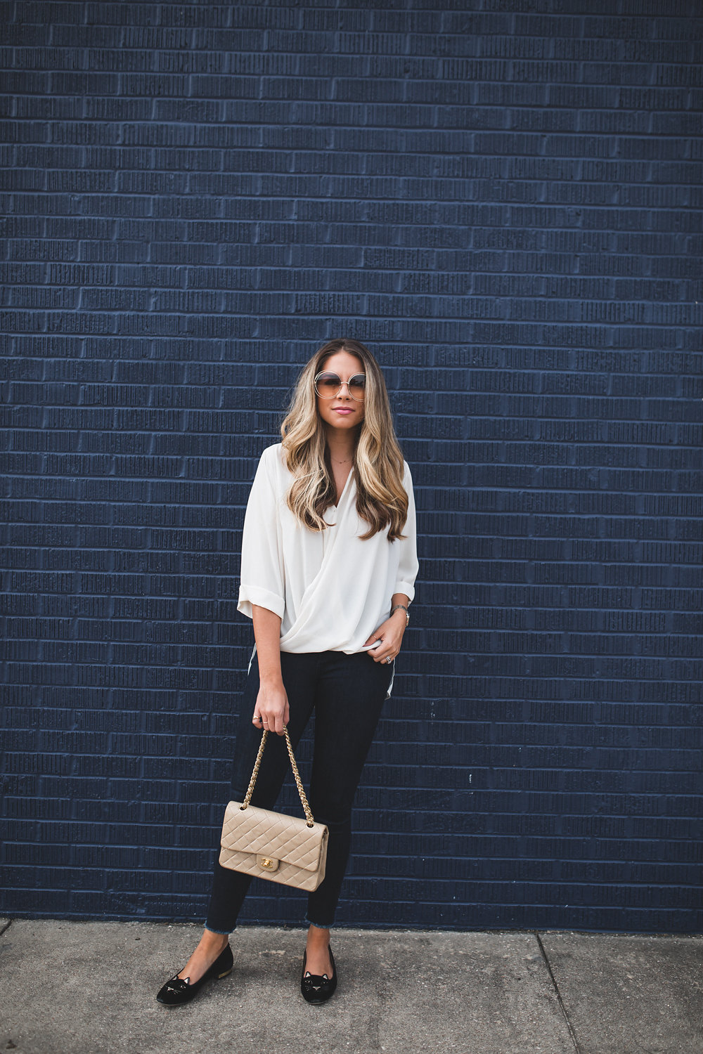 White Wrap Blouse Outfit 