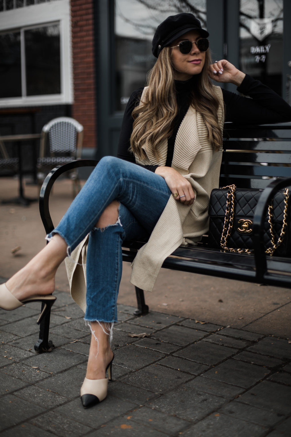 White Ruffle Blouse and Pink Pumps