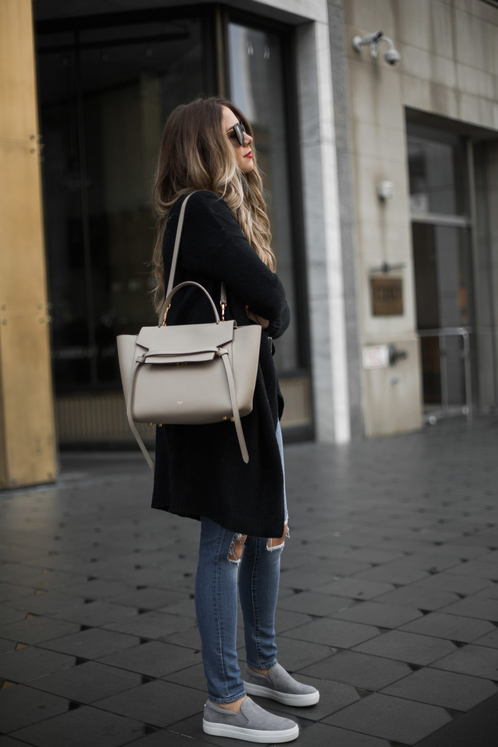 grey slip-on sneakers