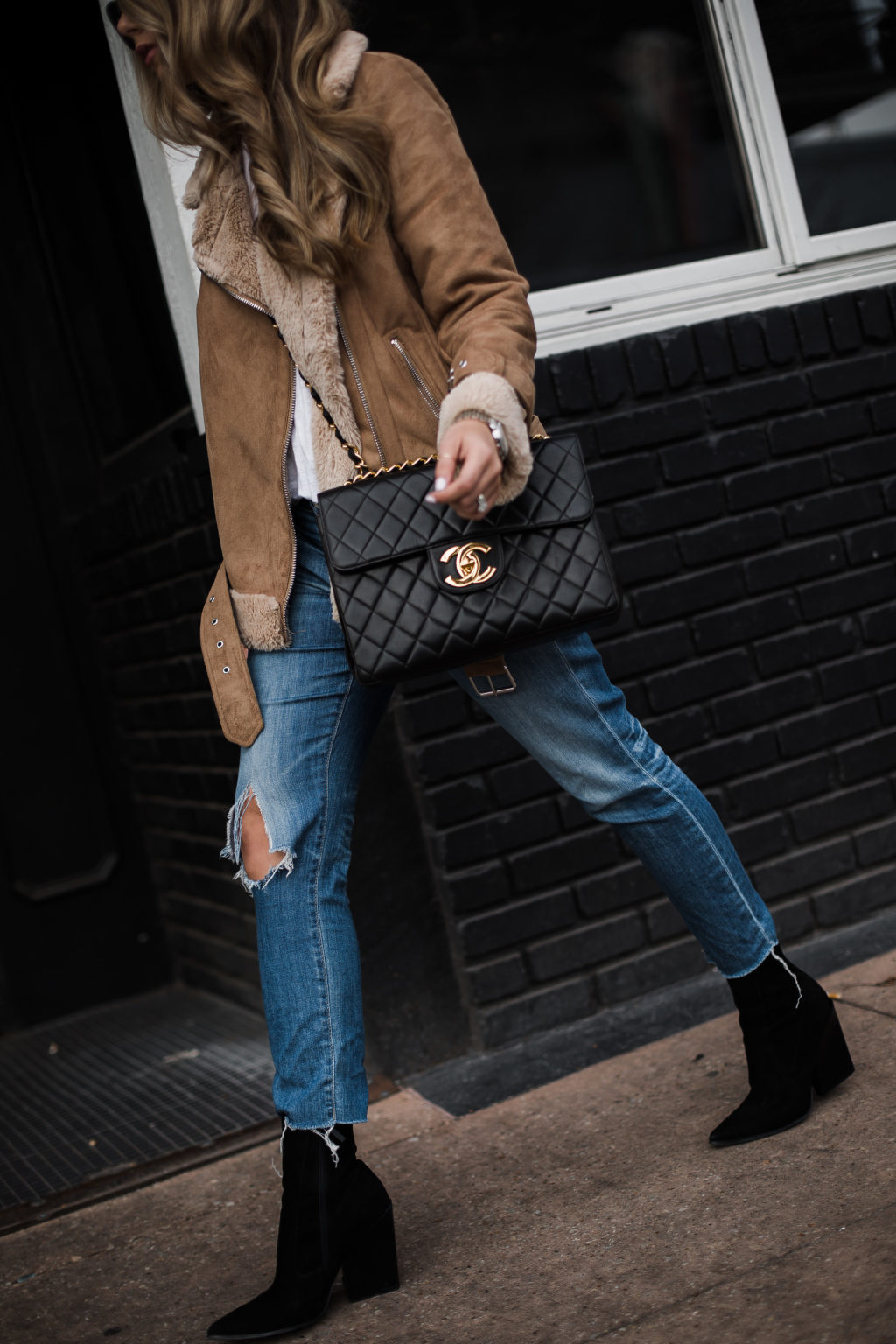 Faux Shearling Moto Jacket + Booties