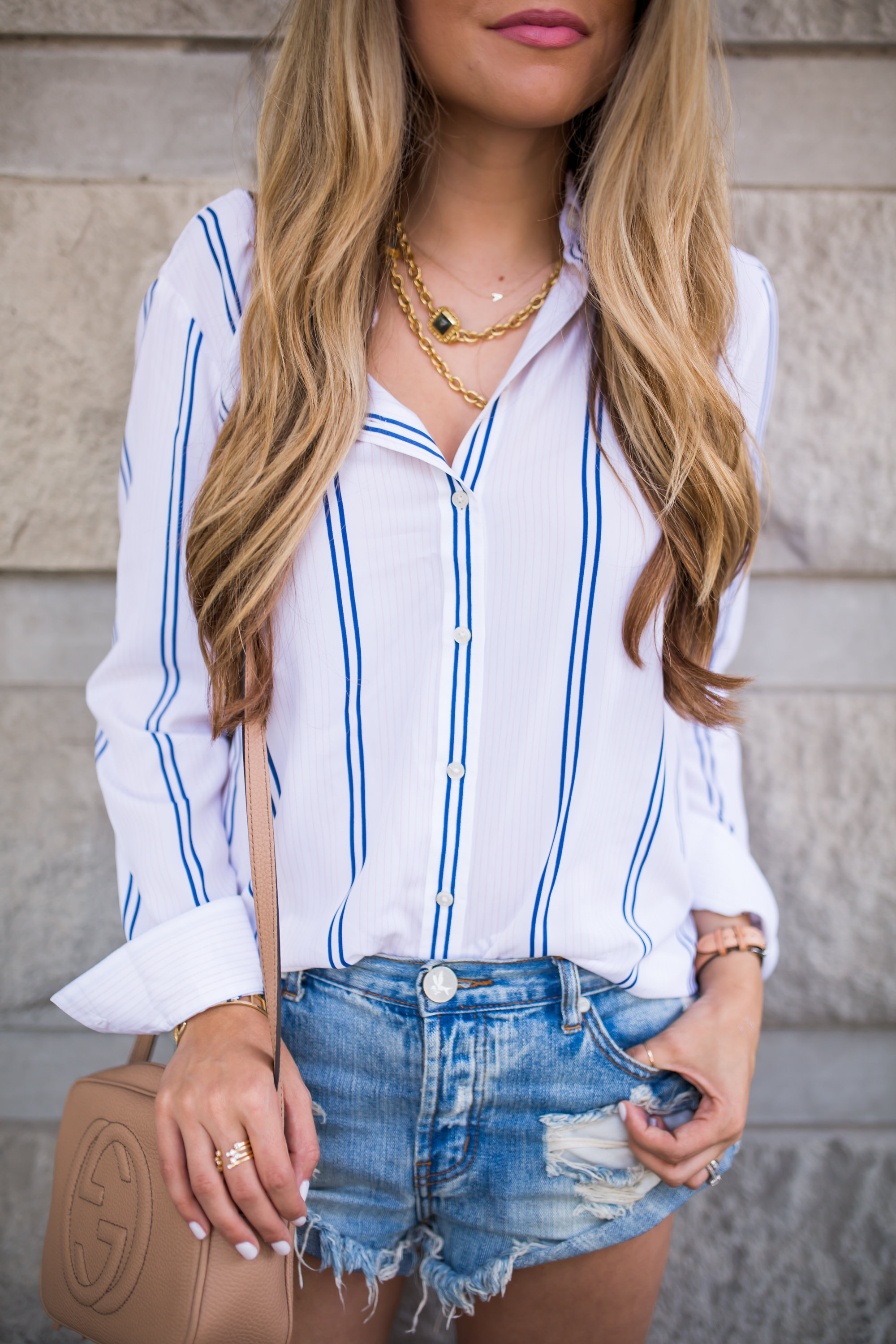 Striped Shirt and Denim Shorts