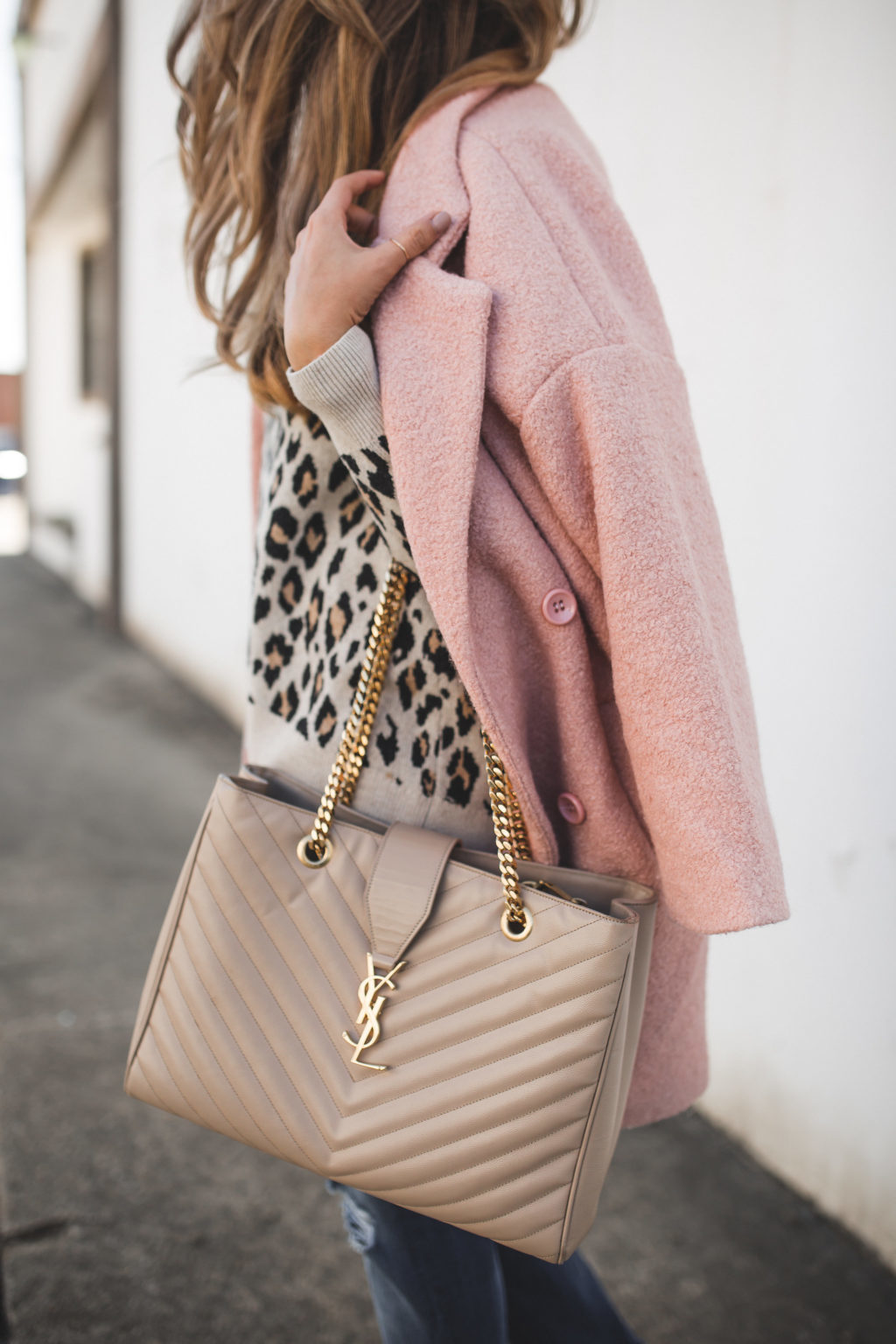 White Ruffle Blouse and Pink Pumps