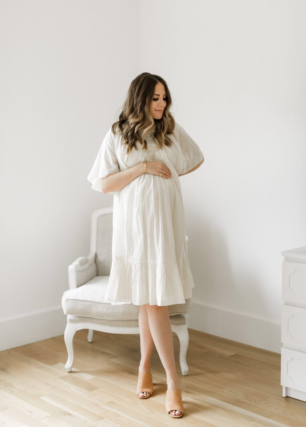 white baby shower dress