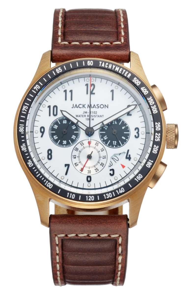 Jack Mason Racing Chronograph Leather Strap Watch 42mm