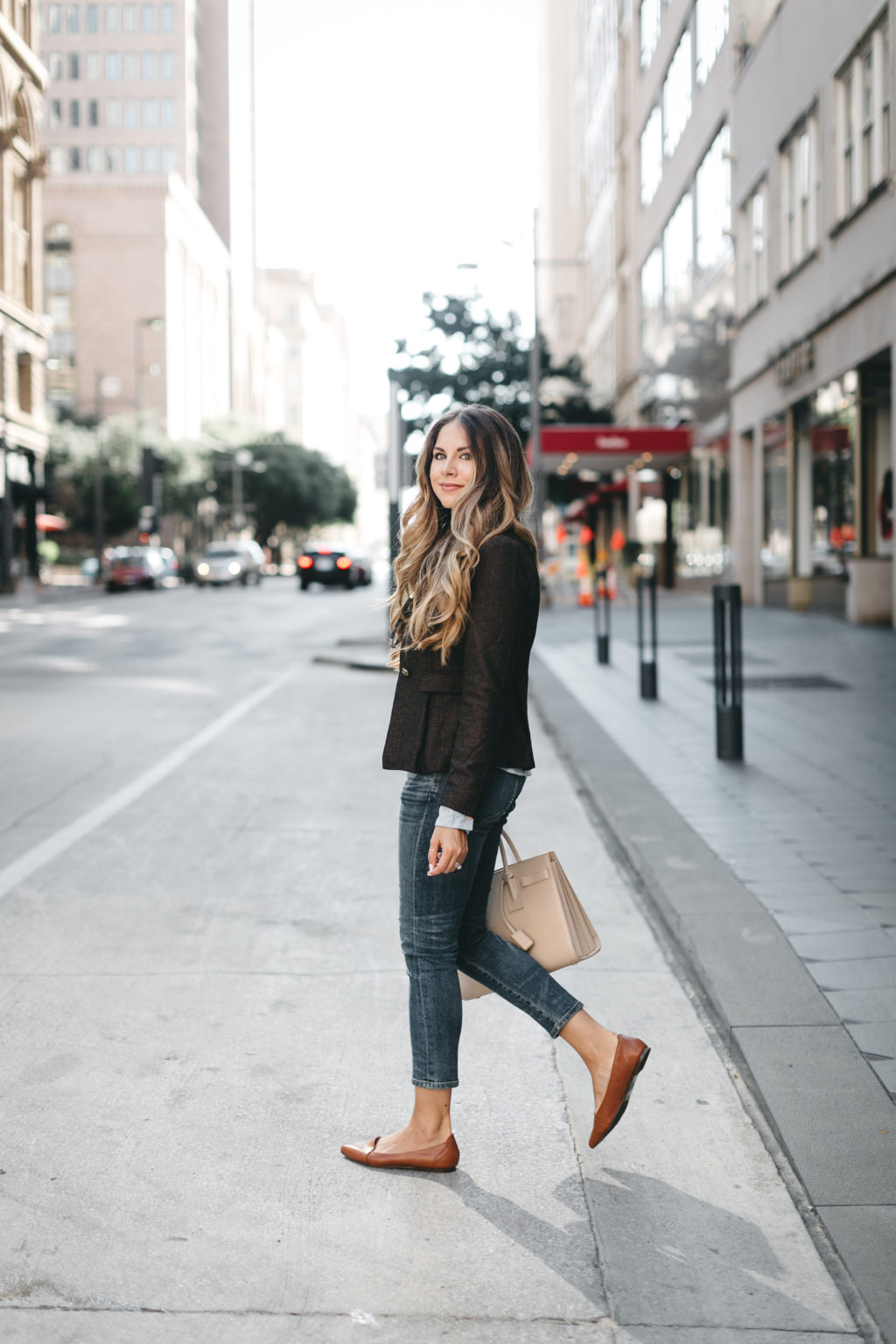 Herringbone blazer and jean capris