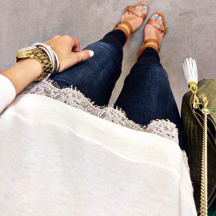 lace sweater with skinny jeans