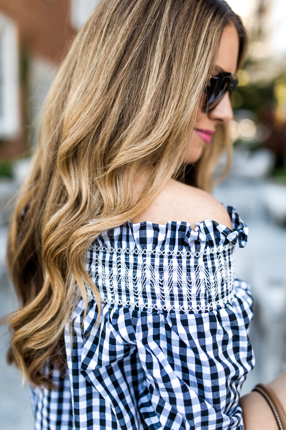 Gingham Off The Shoulder Blouse