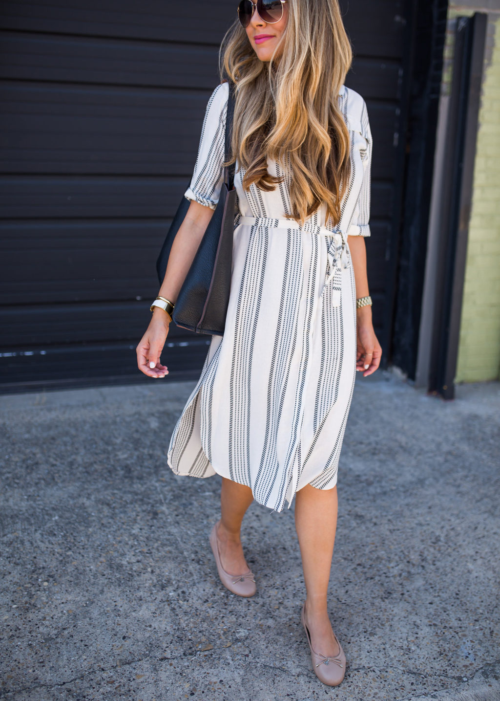 Striped Shirt Dress & Classic Flats
